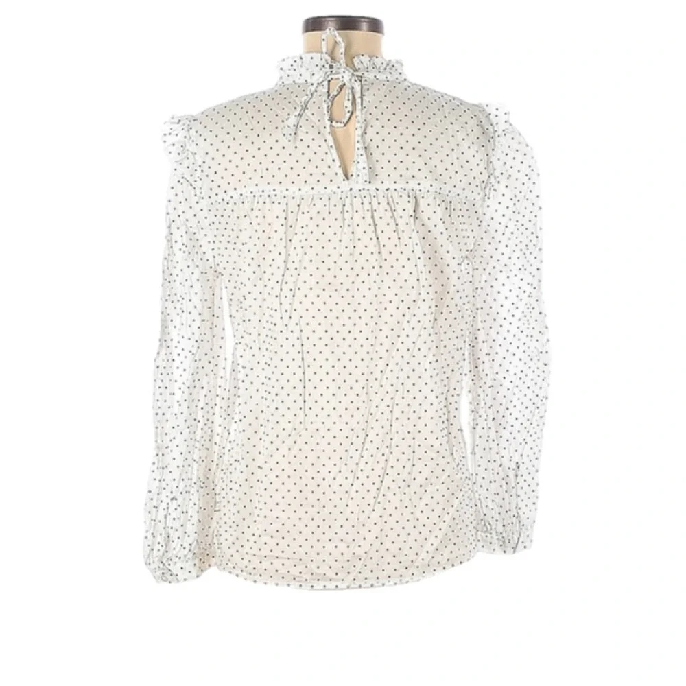 J. Crew Medium white blouse with polka dots